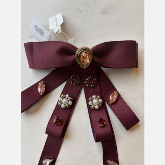 NWT Anthropologie Embellished Bow Barrette Wine main image 5